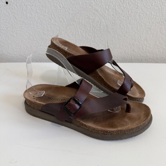 Mephisto Helen Big Toe Loop Dark Brown Waxy Leather Sandals Slides Womens 10/40 - Picture 3 of 10